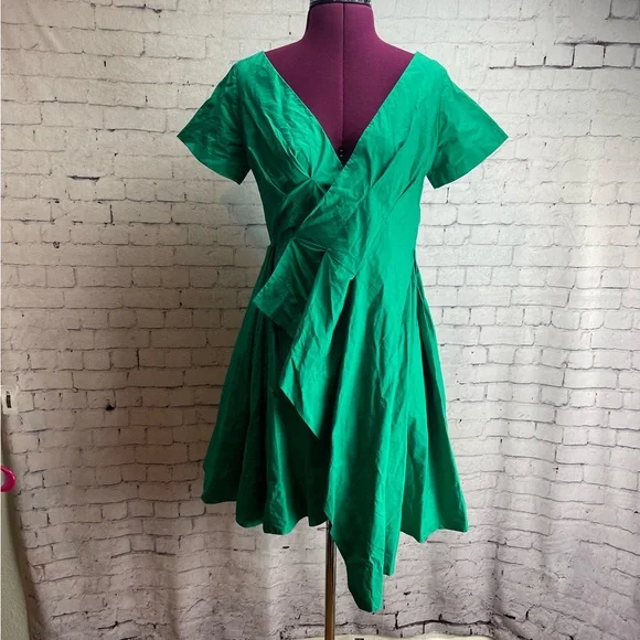 green pleated v neck dress anthropologie Emerald Green Wedding Bouquet Package main image 1